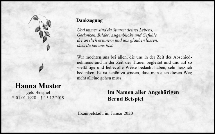  Danksagungskarte marmoriert fallendes Blatt - Trauer