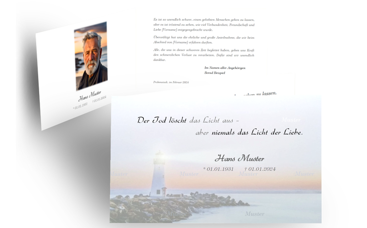 Dankeskarte mit Leuchtturm am Meer - mit kurzem Spruch