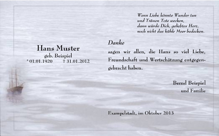 Danksagung Seebestattung Meer Wellen Schiff