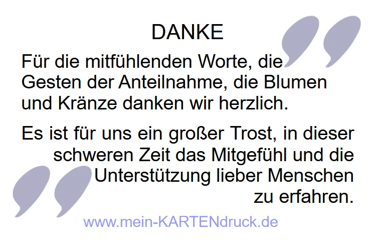 Gefühlvolle Danksagung für mitfühlende Worte der Anteilnahme