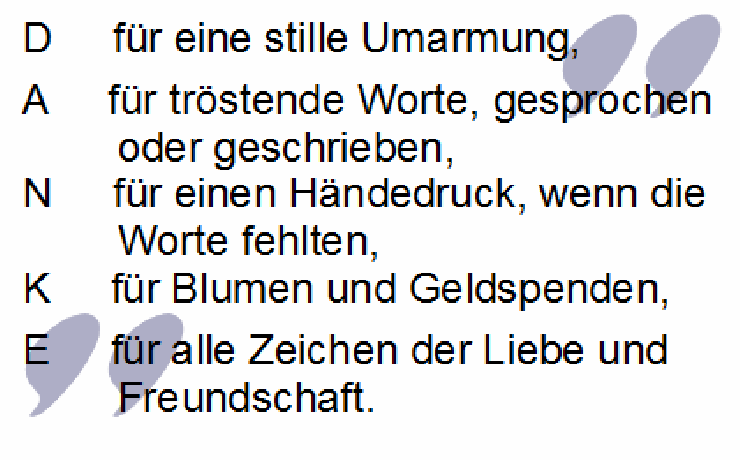 DANKE senkrecht vor Danksagungstext