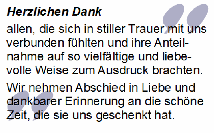 Danksagungstexte als Dank für Beileidskarte