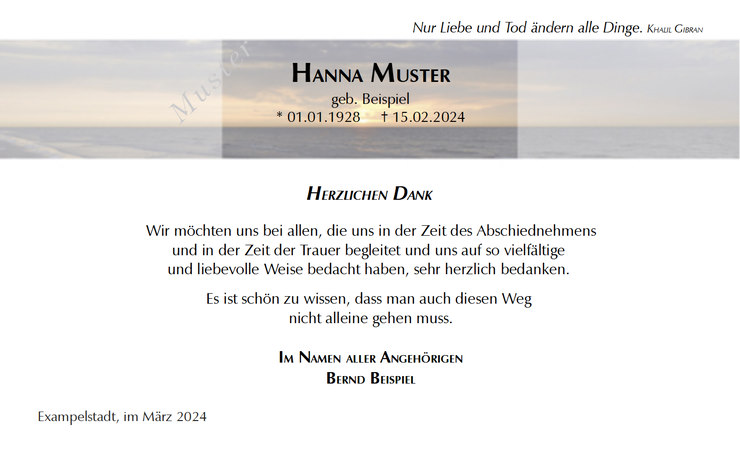  Trauer Danksagungskarte Meer am Abend