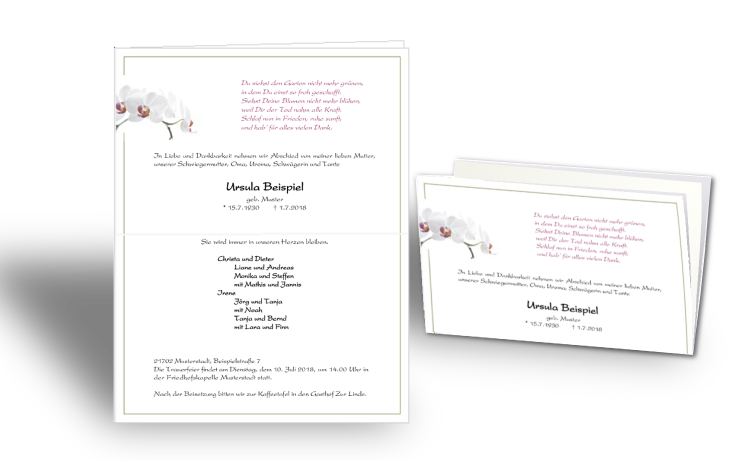 Trauerbrief Todesmitteilung Blumenmotiv Orchidee