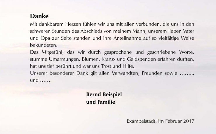 Danksagungstext Trauerkarte Steg - Innenseite rechts