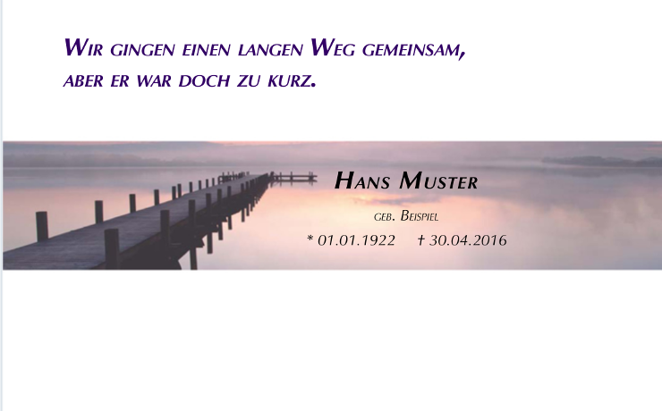 Trauer Danksagung Steg Wasser - Vorderseite