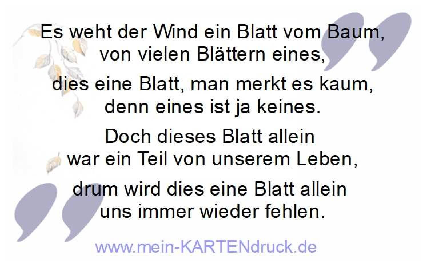 Trauerspruch „Es weht der Wind ein Blatt vom Baum“