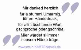 Trauer Dank auf schwizerduetsch: Mir danked herzlich ...