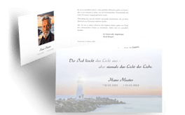 Dankeskarte mit Leuchtturm am Meer - mit kurzem Spruch