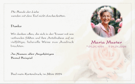 Danksagung zur Beerdigung der Mutter mit Rose und Foto