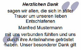 Trauer Danksagung Herzlichen Dank sagen wir allen