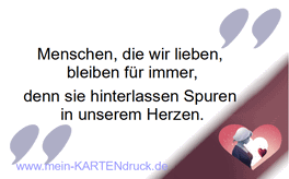 Trauerspruch für Trauerkarte: Menschen die wir lieben lassen Spuren im Herzen