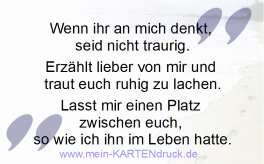 Trauerspruch für Dankeskarten: Wenn ihr an mich denkt, seid nicht traurig