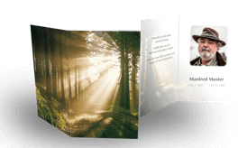 Trauerbilder mit Spruch - Motiv Wald im Gegenlicht