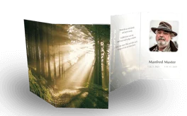 Trauerbilder mit Spruch - Motiv Wald im Gegenlicht