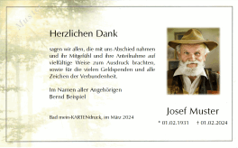 Trauer Danksagung mit Bild - Verstorbener im Beerdigungswald