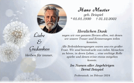 moderne Trauerkarte mit Foto - Pusteblume - kurzer Spruch